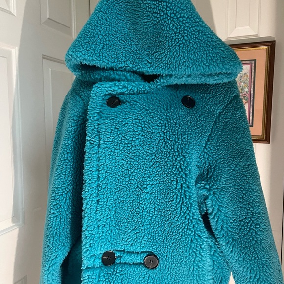 Women's Aqua/Blue Soft Hooded Sherpa Coat - Picture 6 of 12